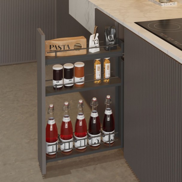 Suporte para Garrafas Extraível 3 Alturas Antracite Compact Lateral