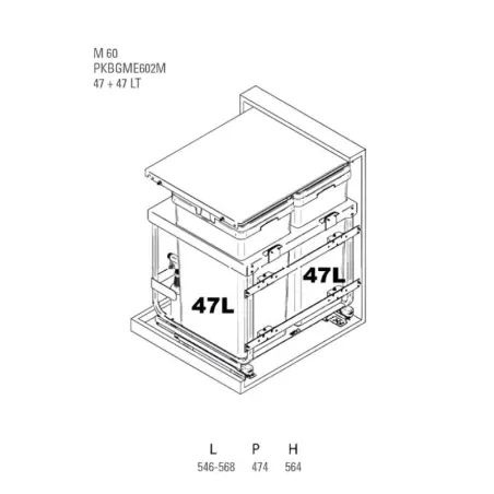 Cubo de Reciclagem de Lixo Kombi para Móvel de Cozinha de 600 mm | Vibo