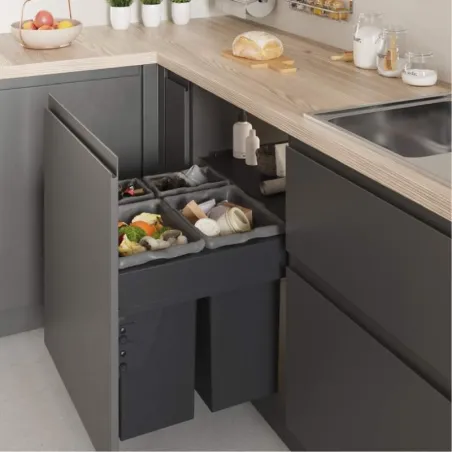 Cubos de Lixo 2 x 24 + 2 x 8 L com Sistema de Guias para Cozinha