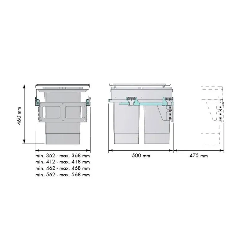 Cubos de Lixo 2 x 24 + 2 x 8 L com Sistema de Guias para Cozinha
