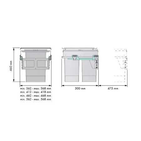 Cubos de Lixo 2 x 24 + 2 x 8 L com Sistema de Guias para Cozinha