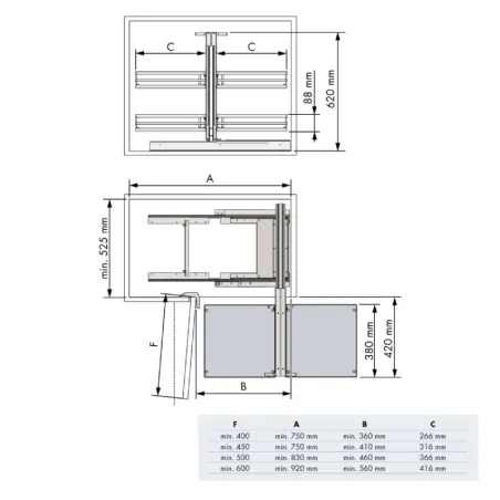 Extraível de Canto Articulado Flat Cromo para Móveis de Cozinha