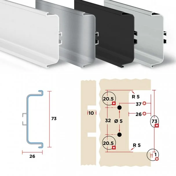 Perfil Sistema Gola Horizontal Intermediário Alumínio 8007