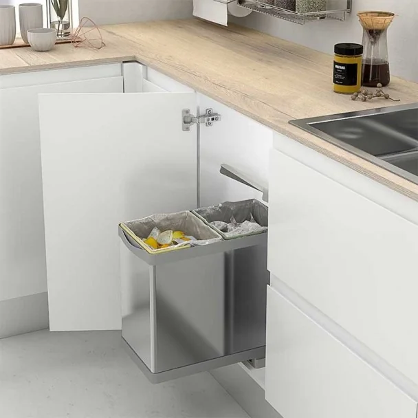 Balde Lixo Ecológico Retangular Inoxidável 14 + 14 L Automático