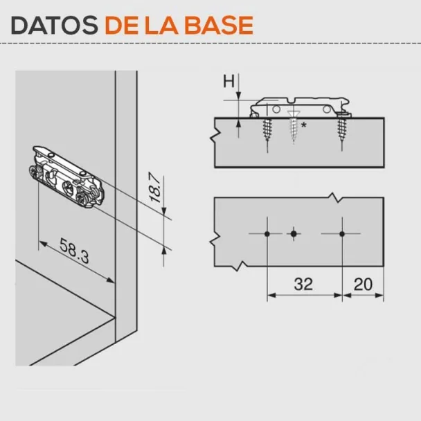 Base Reta com Excêntrica Blum para Dobradiças de Cozinha