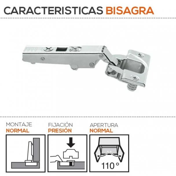 Dobradiça 110º Normal com Mola de Blum para Cozinha