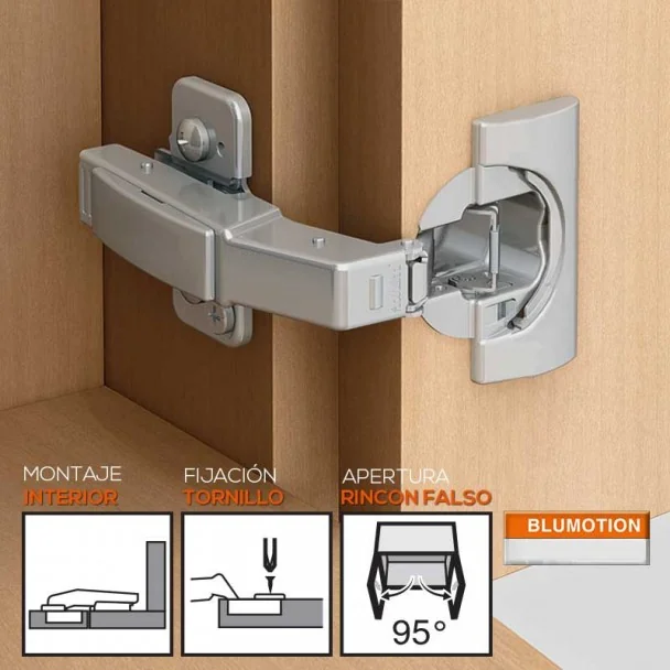 Dobradiça 95º com Freio Blumotion de Blum para Móveis Falso Canto Interior de Cozinha