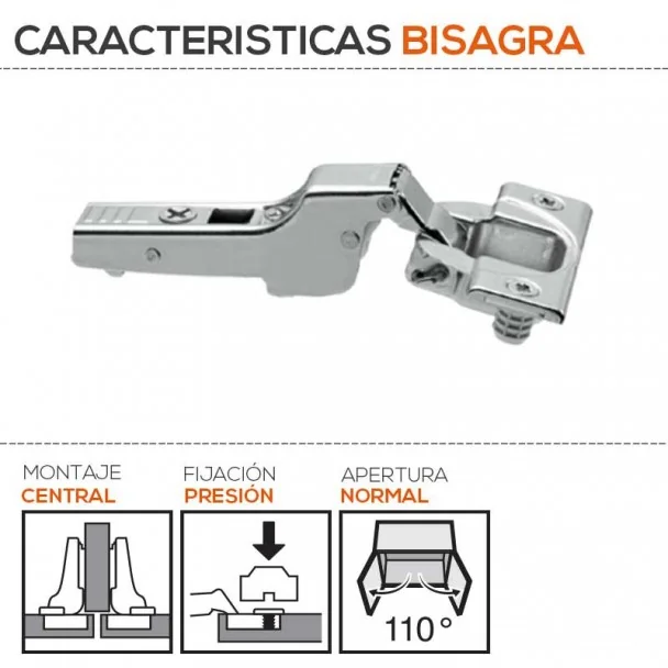 Dobradiça 110º Montagem Amortecedor Central com Mola de Blum para Cozinha