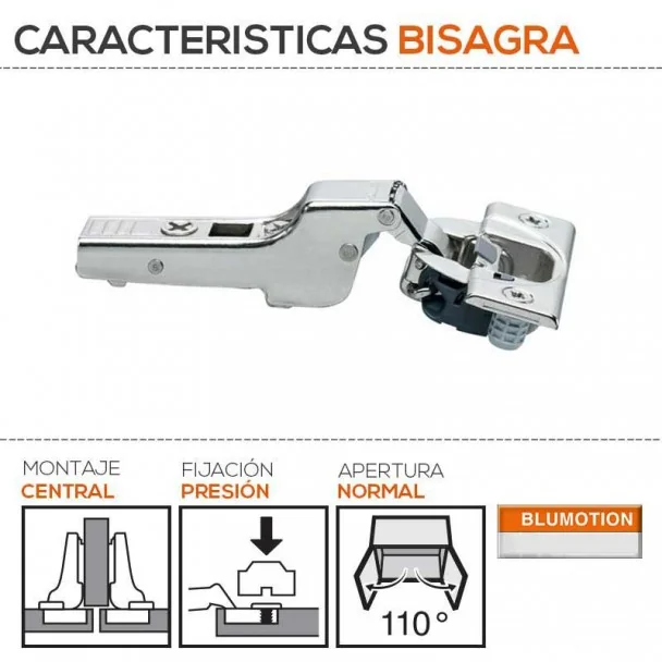 Dobradiça 110º Montagem Amortecedor Central com Freio de Blum para Cozinha