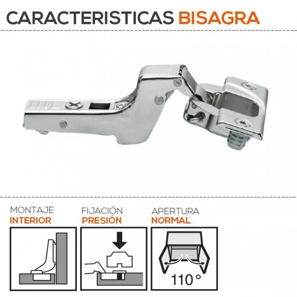 Dobradiça 110º para Montagem Interna com Mola de Blum para Cozinha