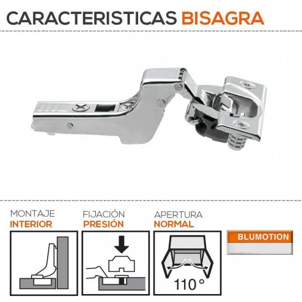 Dobradiça 110º para Montagem Interna com Freio de Blum para Cozinha