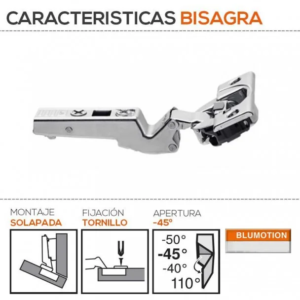 Dobradiça -45º Blum de Ângulo com Sobreposição Total para Cozinha