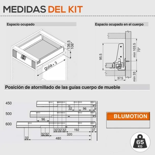Gaveta Interior Branco 65 kg Tandembox Antaro M para cozinha