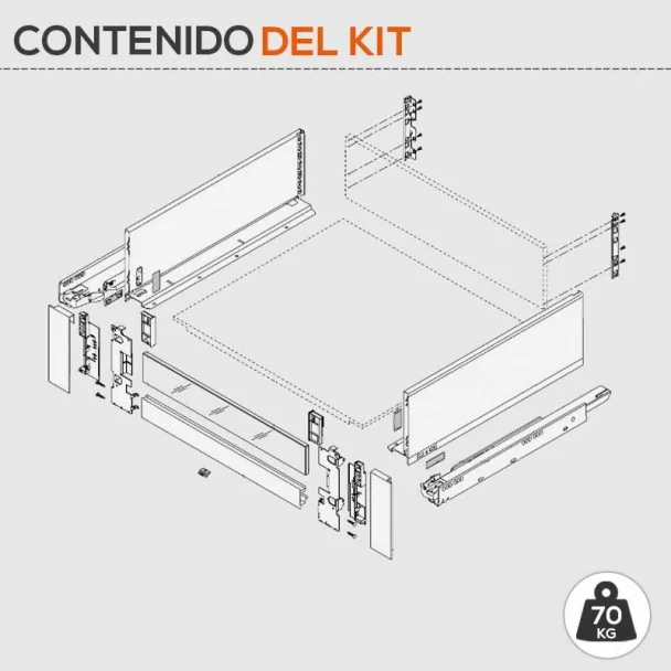 Extensão Interior Cinza 70 kg em Frente Vidro Legrabox Pure C