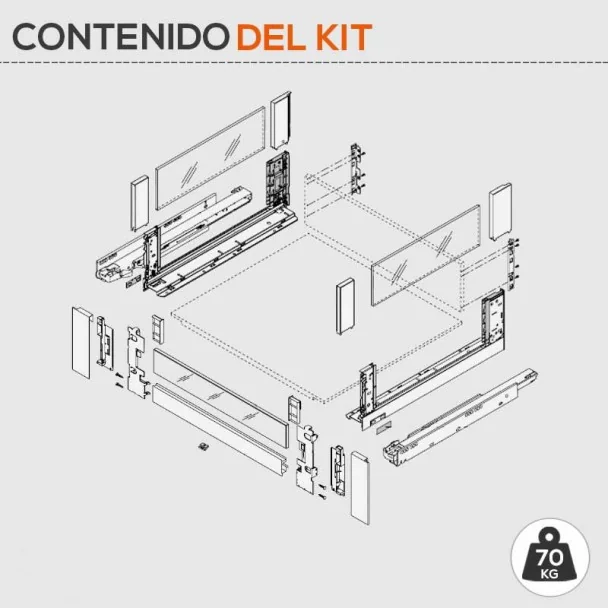 Extensão Interior Cinza 70 kg em Frente Vidro Legrabox Free C