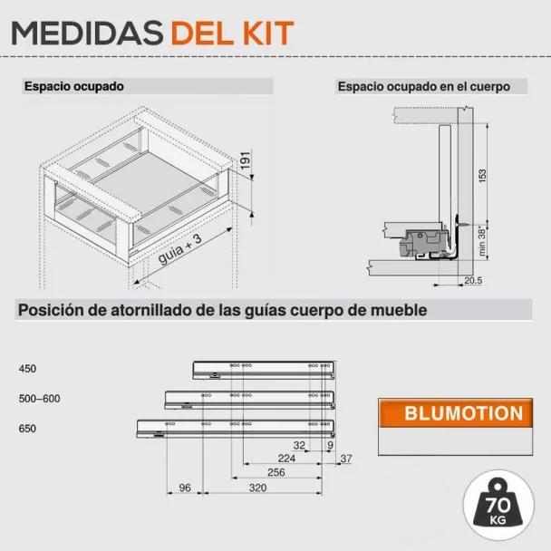 Extensão Interior Cinza 70 kg em Frente Vidro Legrabox Free C