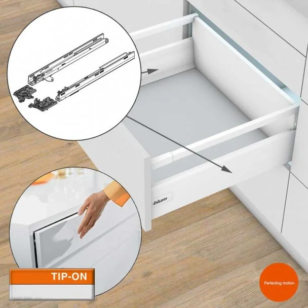 Guias 50 kg TIP-ON para Gavetas e Extensões Tandembox Antaro