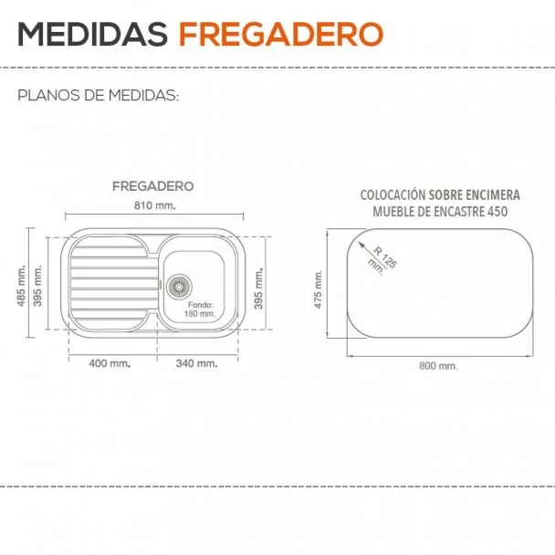 Pia Sintética 1 Seios com Passador Poalgi 121 CORAL