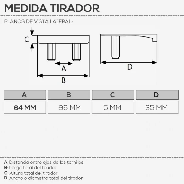 Puxador de Zamak Cromado Mate 4081E 96 mm