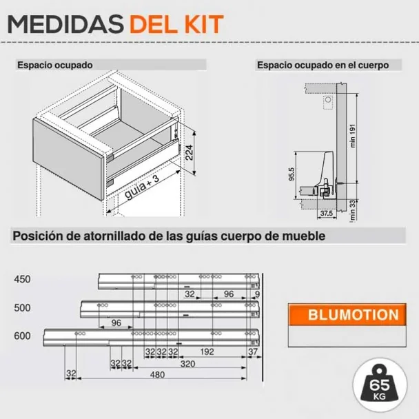 Extensão Branco 65 kg Blum Tandembox Antaro D para Cozinha