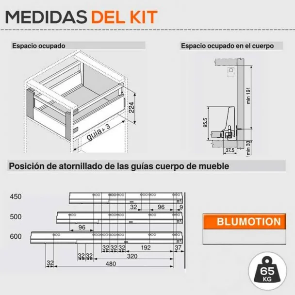Extensão Interior Cinza 65 kg Tandembox Antaro D para Cozinha