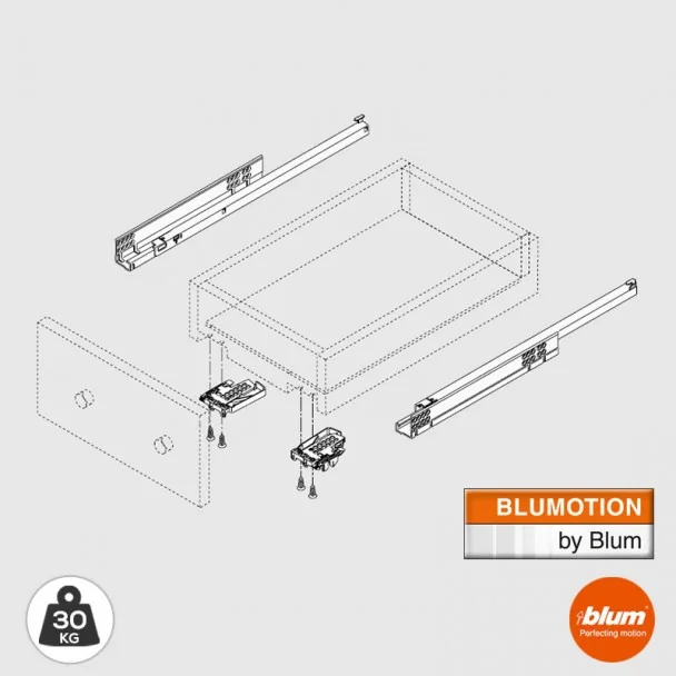 Conjunto de Corrediças Tandem Blumotion Extensão Parcial 30 kg