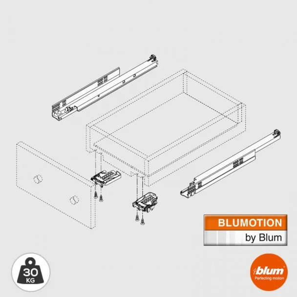 Conjunto de Corrediças Tandem Blumotion Extensão Total 30 kg