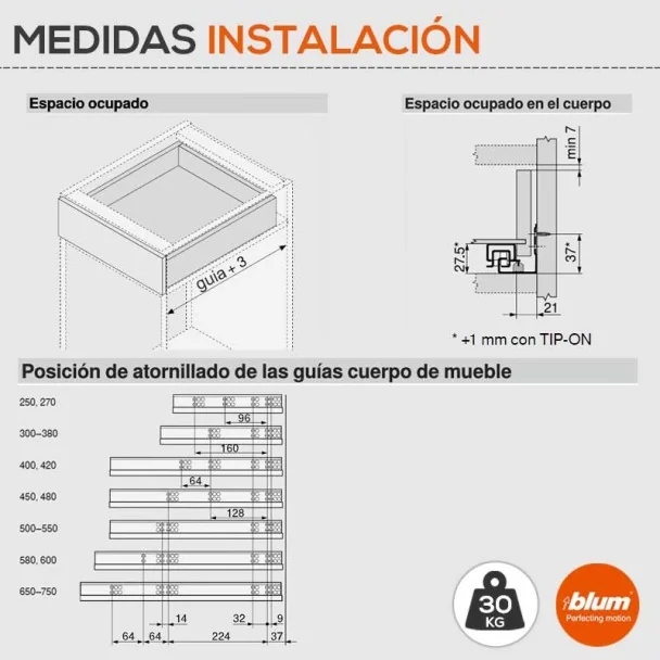 Conjunto de Corrediças Tandem Extensão Total 30 kg