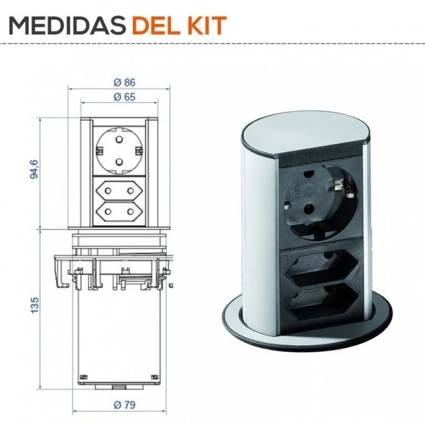 Torre 3 Tomadas Cozinha Elevator