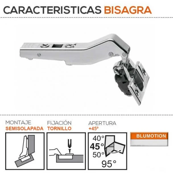 Dobradiça +45º Blum de Ângulo Semi-sobreposta en Interior para Cozinha
